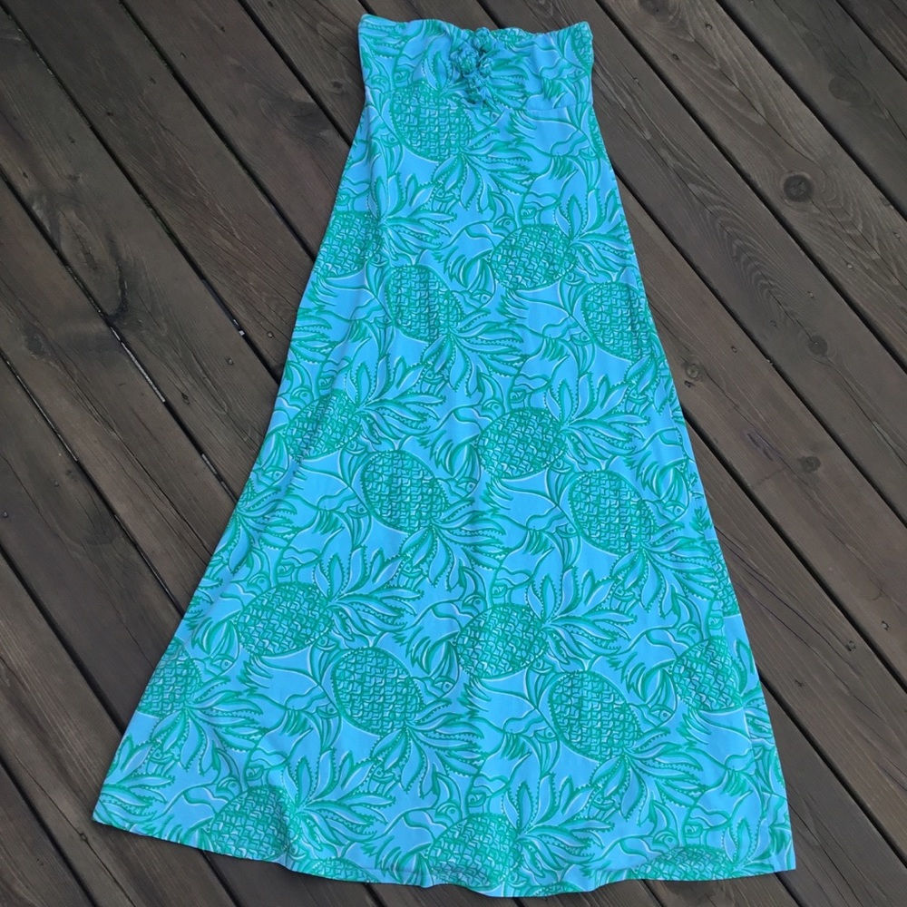 Lilly Pulitzer strapless maxi, parrot pineapple